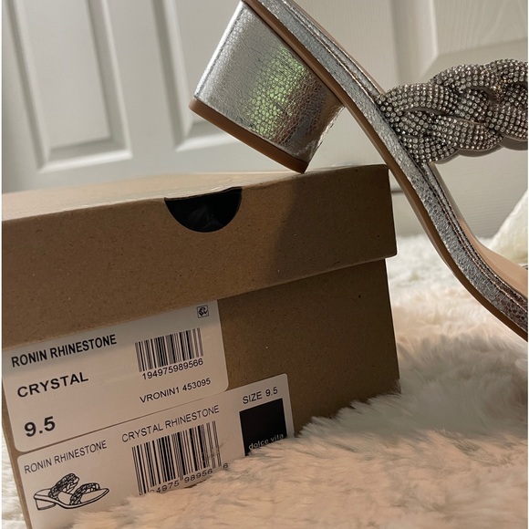 Ronin Rhinestone Braided Block-Heel Sandals Silver Size 9.5 - Picture 7 of 10